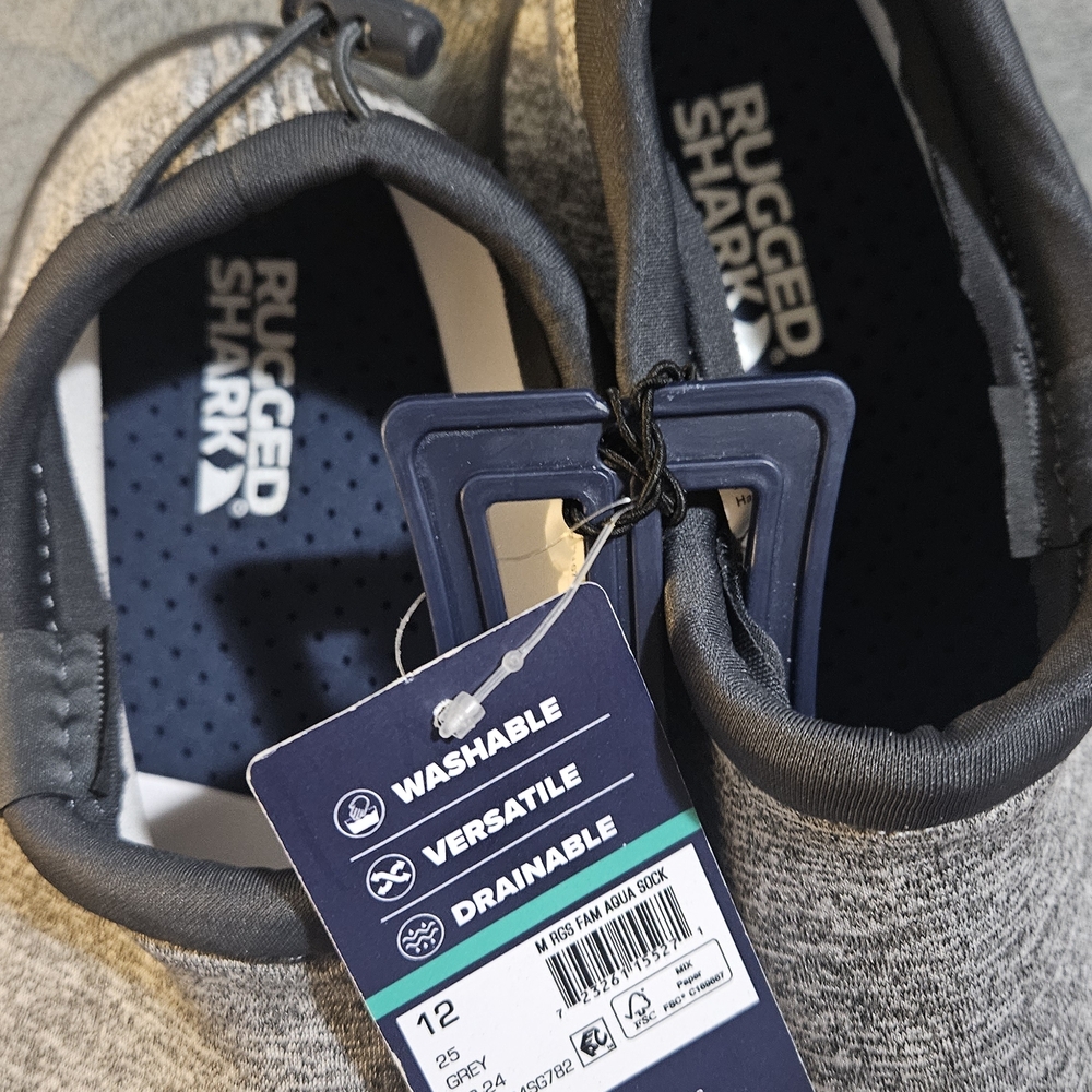 Rugged Shark Water Shoes Size 10 New grey washable drainable fam aqua sock - Picture 4 of 7
